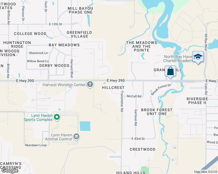 map of restaurants, bars, coffee shops, grocery stores, and more near 3412 Hillcrest Drive in Panama City
