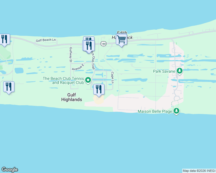 map of restaurants, bars, coffee shops, grocery stores, and more near 8755 Greenwich Court in Gulf Shores