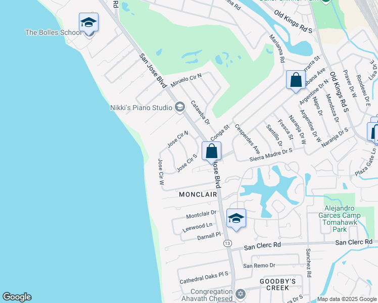 map of restaurants, bars, coffee shops, grocery stores, and more near 8153 San Rafael Drive in Jacksonville