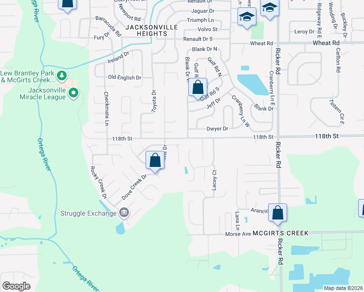 map of restaurants, bars, coffee shops, grocery stores, and more near 6415 Sable Woods Drive East in Jacksonville