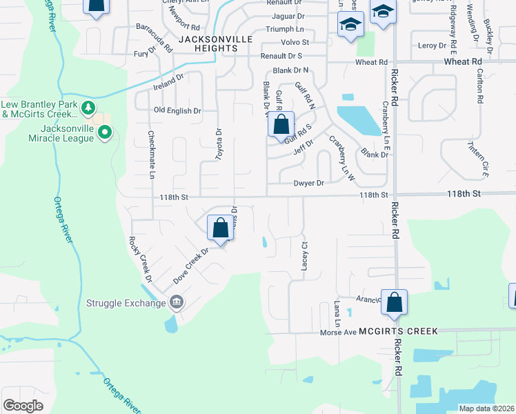 map of restaurants, bars, coffee shops, grocery stores, and more near 6415 Sable Woods Drive East in Jacksonville