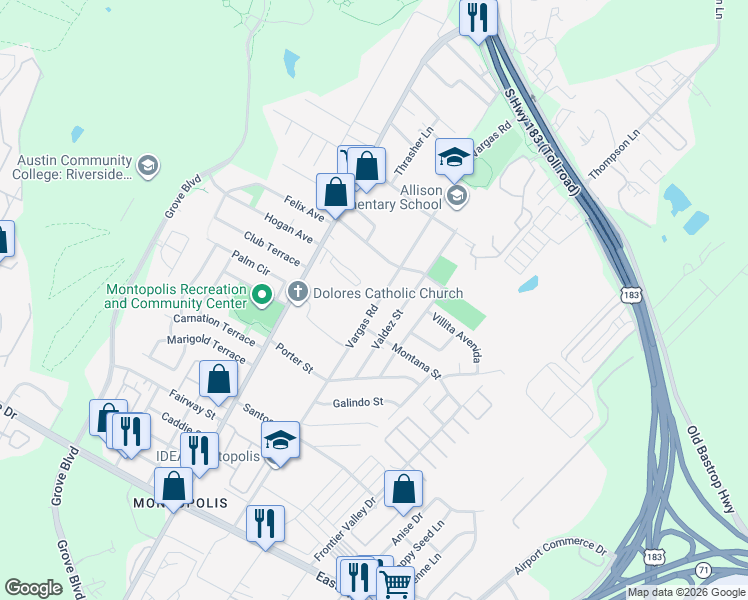 map of restaurants, bars, coffee shops, grocery stores, and more near 1000 Vargas Road in Austin