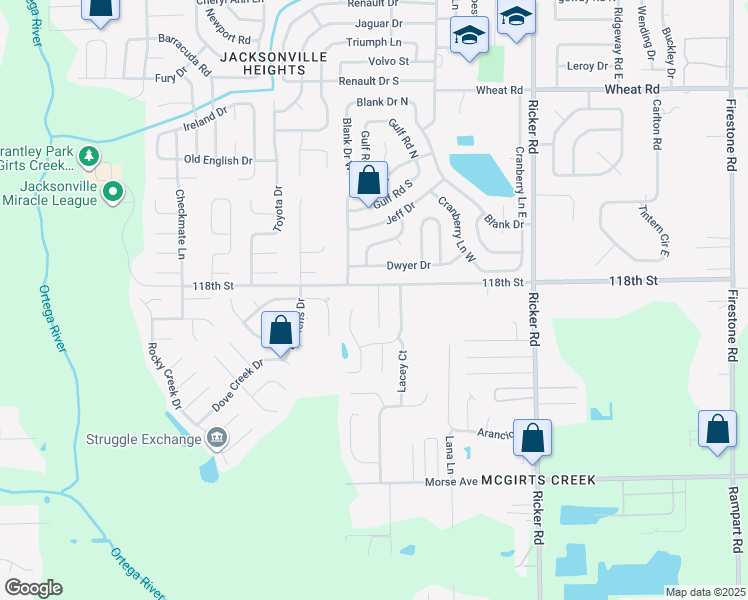 map of restaurants, bars, coffee shops, grocery stores, and more near 6414 Sarahs View Court in Jacksonville