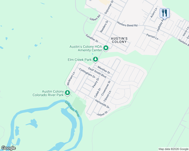 map of restaurants, bars, coffee shops, grocery stores, and more near 14508 Cottingham Drive in Austin