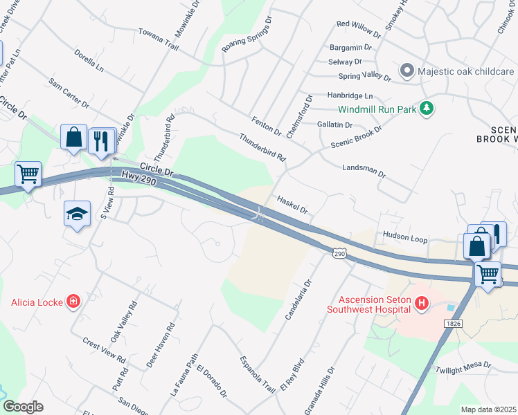map of restaurants, bars, coffee shops, grocery stores, and more near 8337 U.S. 290 in Austin