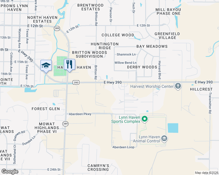 map of restaurants, bars, coffee shops, grocery stores, and more near 2806 E Hwy 390 in Panama City