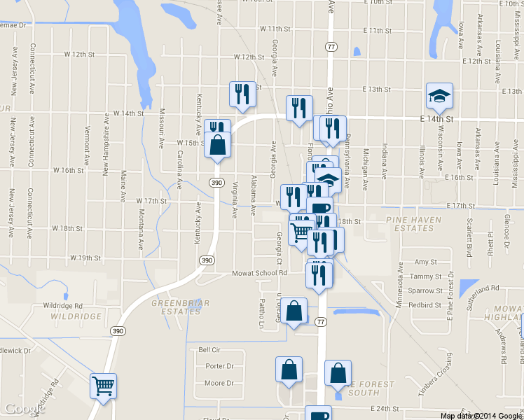 map of restaurants, bars, coffee shops, grocery stores, and more near 1705 Alabama Avenue in Lynn Haven