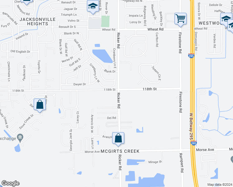 map of restaurants, bars, coffee shops, grocery stores, and more near 7630 118th Street in Jacksonville