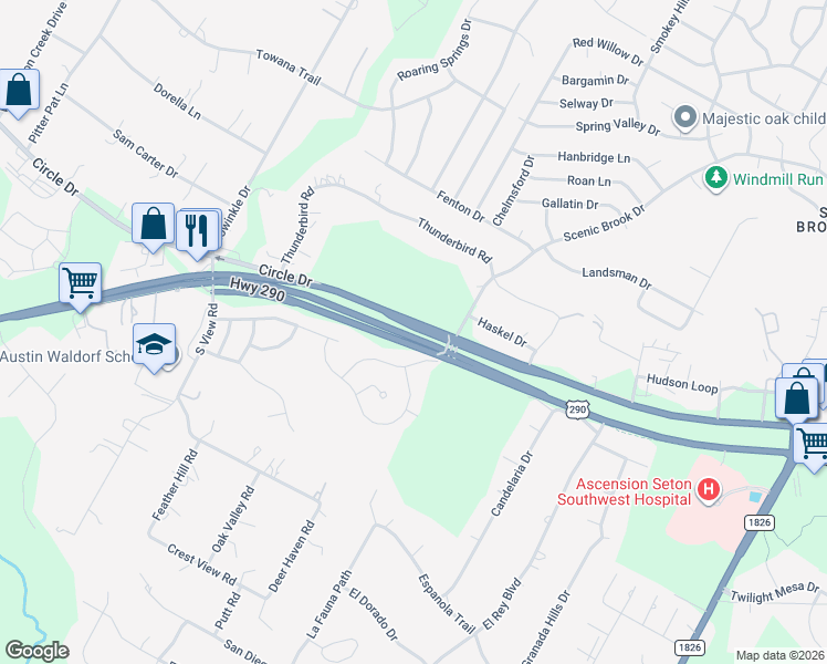 map of restaurants, bars, coffee shops, grocery stores, and more near 8312 Lookout Cliff Pass in Austin