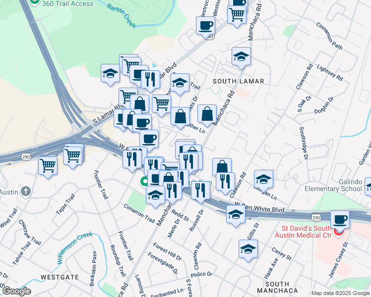 map of restaurants, bars, coffee shops, grocery stores, and more near 2012 Gathright Cove in Austin