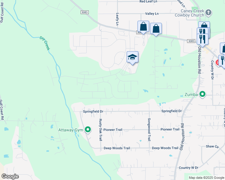 map of restaurants, bars, coffee shops, grocery stores, and more near 16905 Springfield Drive in Conroe