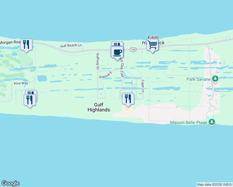 map of restaurants, bars, coffee shops, grocery stores, and more near 527 Beach Club Trail in Gulf Shores