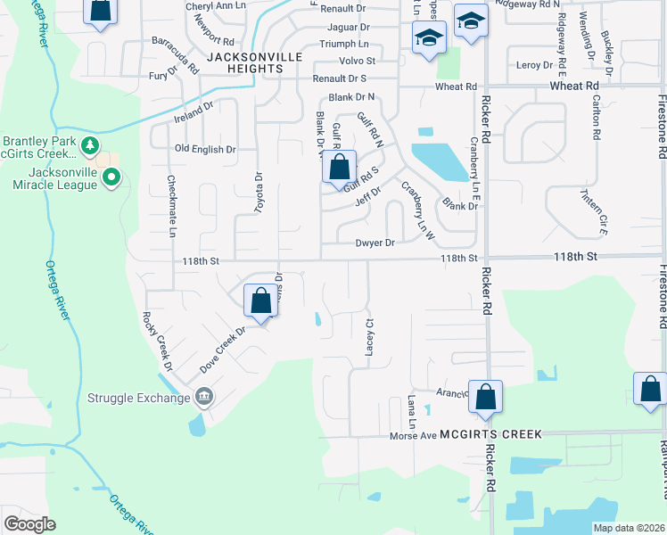 map of restaurants, bars, coffee shops, grocery stores, and more near 6414 Sarahs View Court in Jacksonville