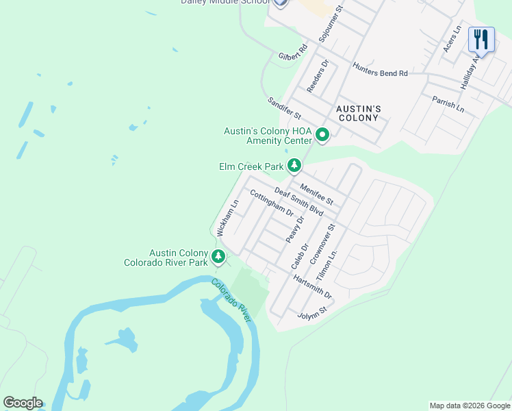 map of restaurants, bars, coffee shops, grocery stores, and more near 3405 Etheredge Drive in Austin