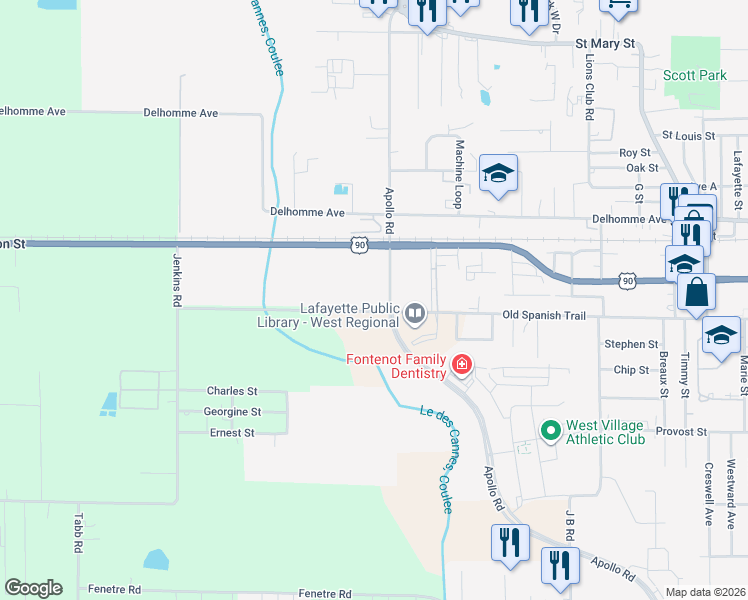 map of restaurants, bars, coffee shops, grocery stores, and more near 91 Apollo Road in Scott