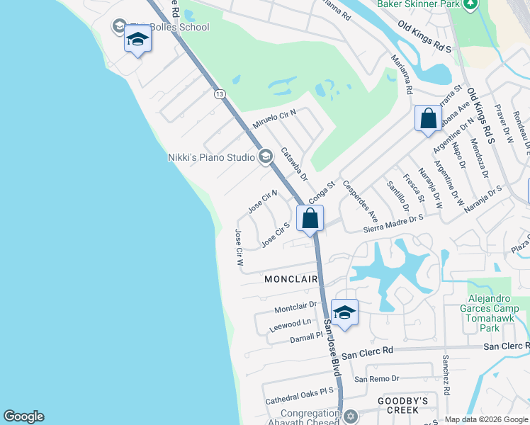 map of restaurants, bars, coffee shops, grocery stores, and more near 8153 San Rafael Drive in Jacksonville