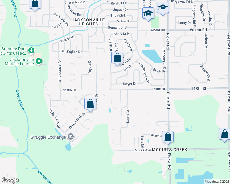 map of restaurants, bars, coffee shops, grocery stores, and more near 6414 Sarahs View Court in Jacksonville