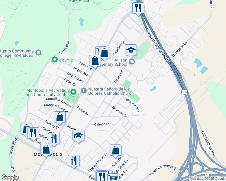 map of restaurants, bars, coffee shops, grocery stores, and more near 915 Valdez Street in Austin