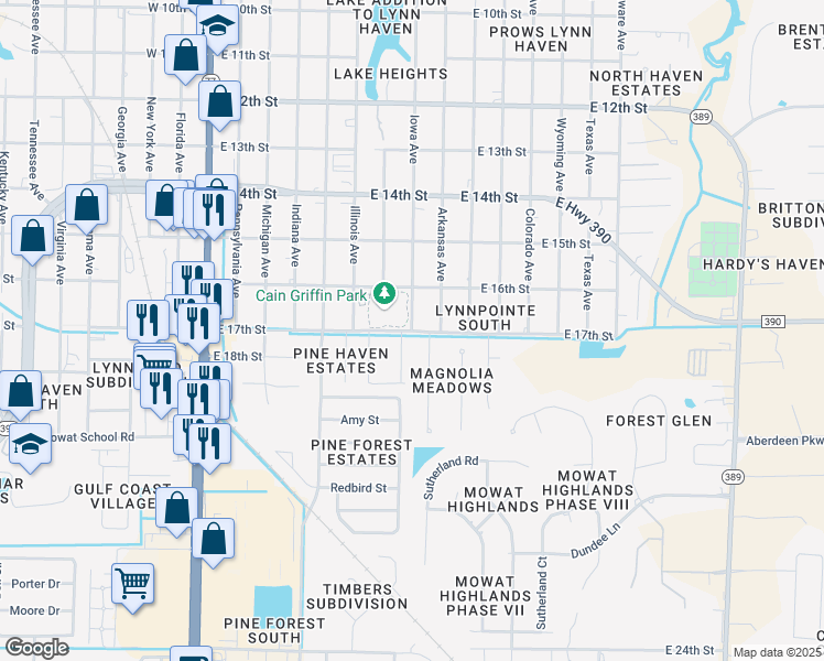 map of restaurants, bars, coffee shops, grocery stores, and more near 1698 Iowa Avenue in Lynn Haven