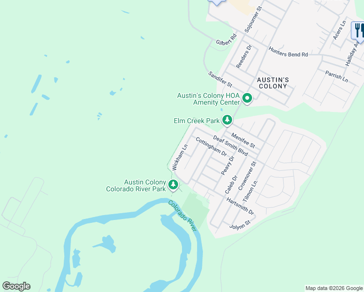 map of restaurants, bars, coffee shops, grocery stores, and more near 3304 Wickham Lane in Austin