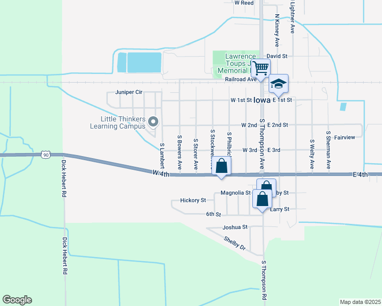 map of restaurants, bars, coffee shops, grocery stores, and more near 404 S Storer Ave in Iowa