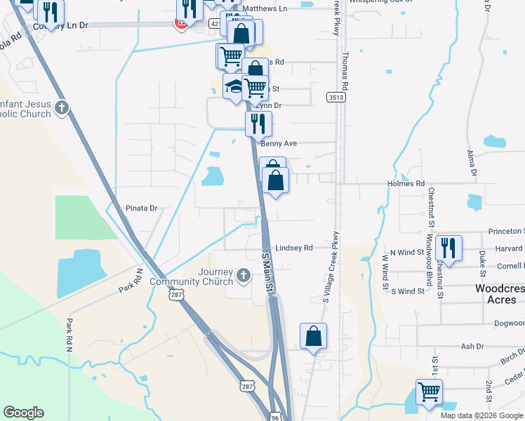 map of restaurants, bars, coffee shops, grocery stores, and more near 1206 South Main Street in Lumberton