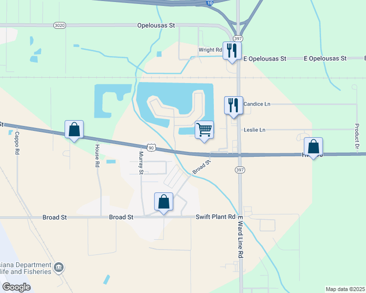 map of restaurants, bars, coffee shops, grocery stores, and more near 5609 U.S. 90 in Lake Charles