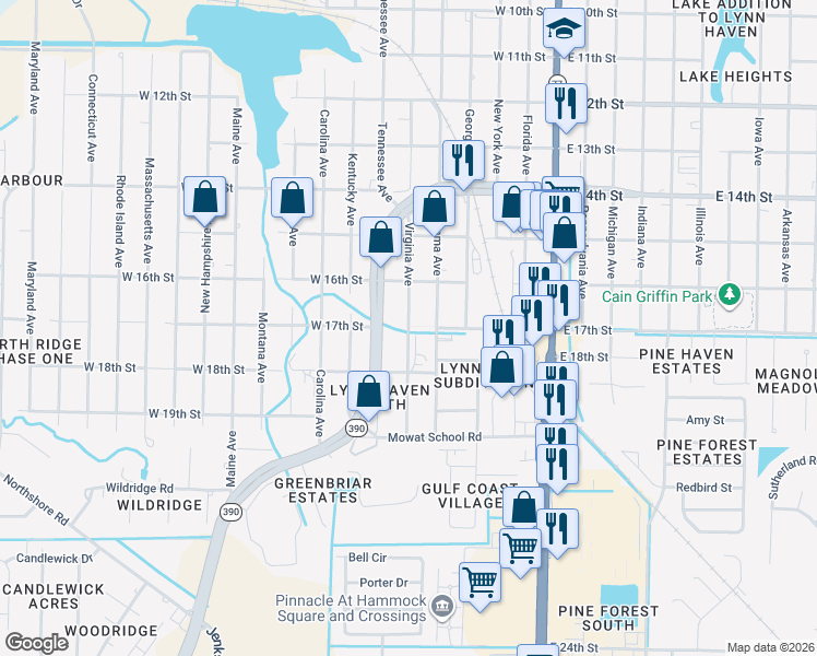 map of restaurants, bars, coffee shops, grocery stores, and more near 1701 Virginia Avenue in Lynn Haven