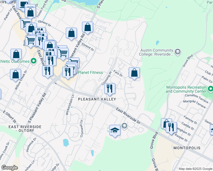 map of restaurants, bars, coffee shops, grocery stores, and more near 1901 Crossing Place in Austin