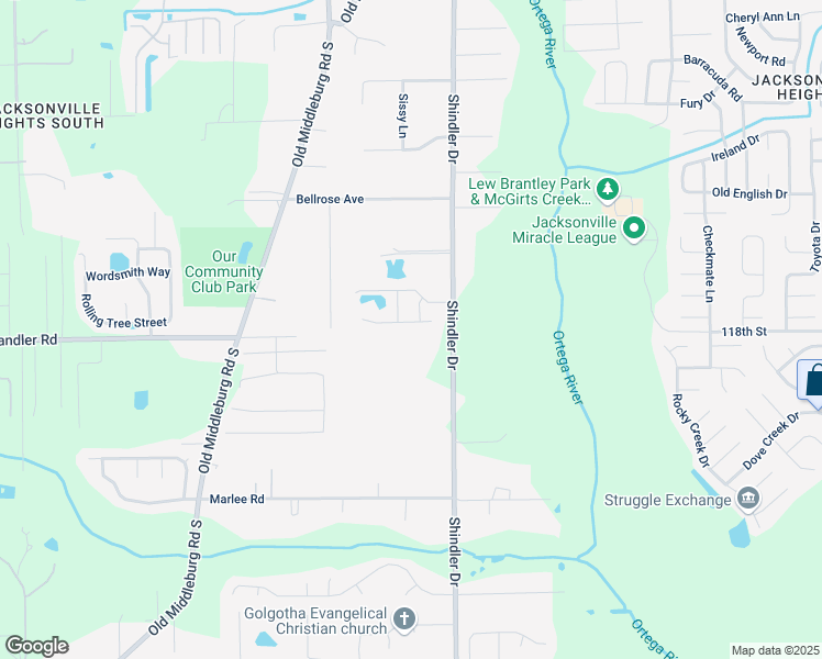 map of restaurants, bars, coffee shops, grocery stores, and more near 6410 Shindler Drive in Jacksonville