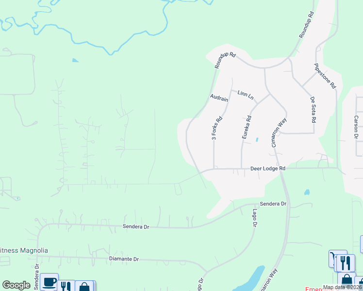 map of restaurants, bars, coffee shops, grocery stores, and more near 40103 Roundup Road in Magnolia