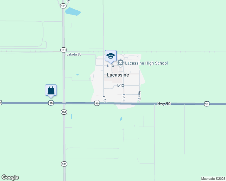 map of restaurants, bars, coffee shops, grocery stores, and more near 425 L-12 in Lacassine