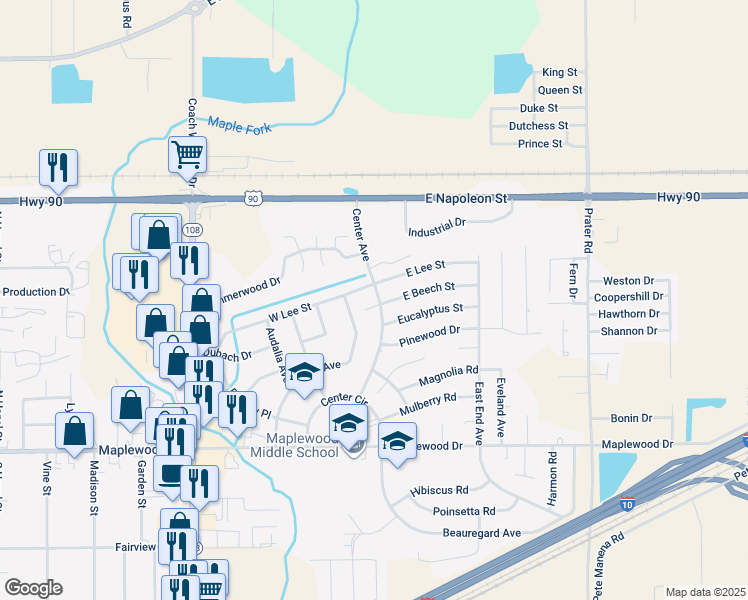 map of restaurants, bars, coffee shops, grocery stores, and more near 51 Center Ave in Sulphur