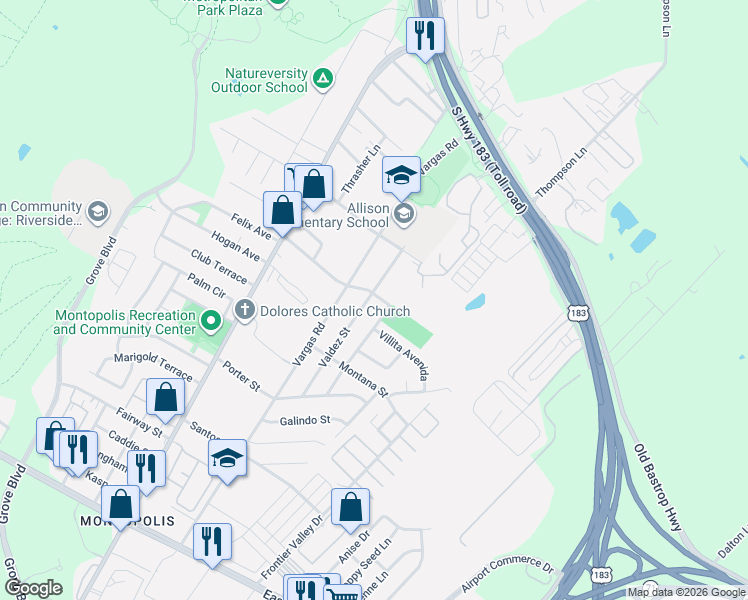 map of restaurants, bars, coffee shops, grocery stores, and more near 901 Valdez Street in Austin