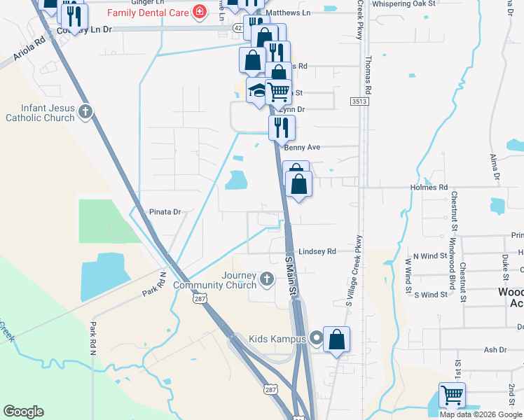 map of restaurants, bars, coffee shops, grocery stores, and more near 1206 South Main Street in Lumberton