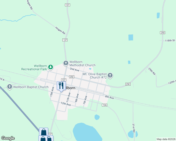 map of restaurants, bars, coffee shops, grocery stores, and more near 202 7th Avenue in Wellborn