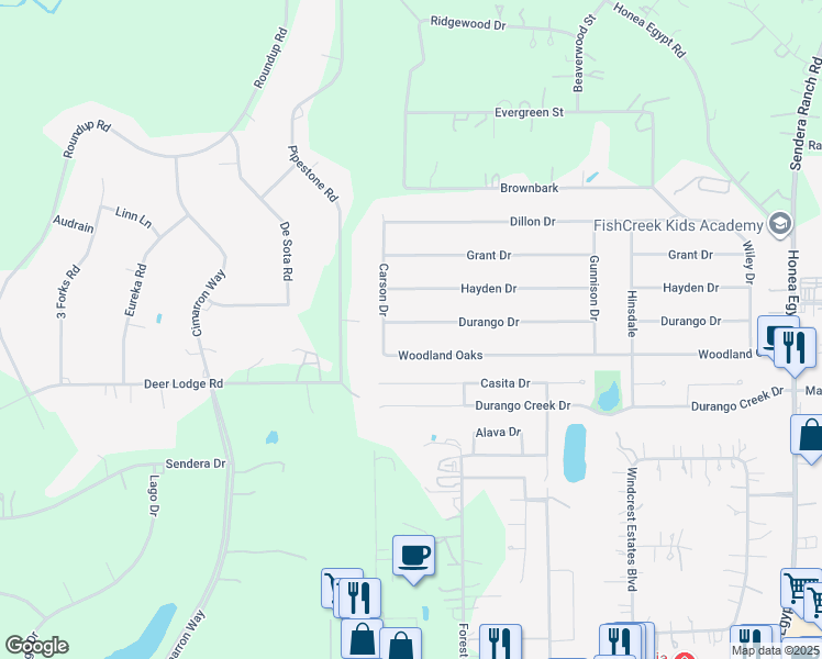 map of restaurants, bars, coffee shops, grocery stores, and more near 7115 Durango Drive in Magnolia