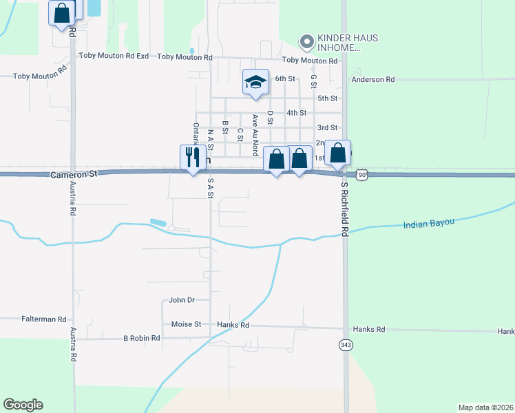 map of restaurants, bars, coffee shops, grocery stores, and more near 8935 Cameron Street in Duson