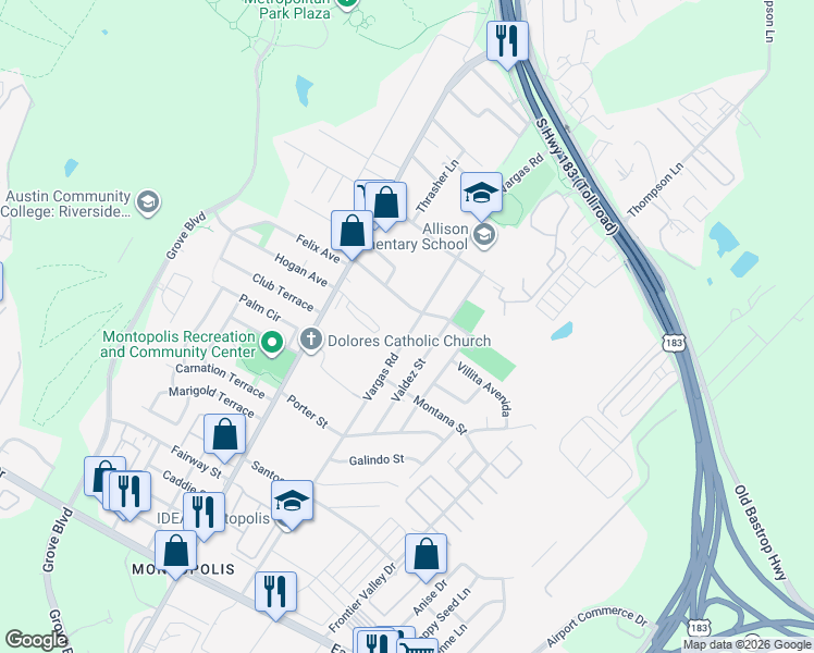 map of restaurants, bars, coffee shops, grocery stores, and more near 6413 Felix Avenue in Austin