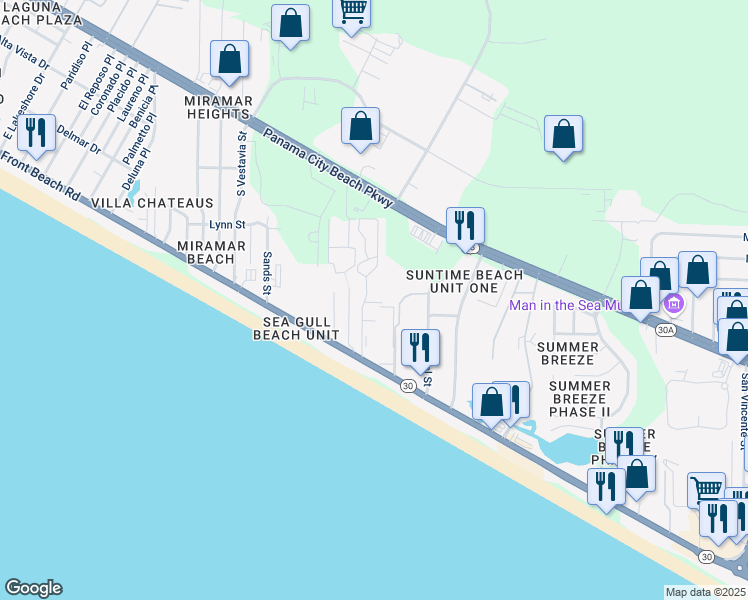 map of restaurants, bars, coffee shops, grocery stores, and more near 17620 Front Beach Road in Panama City Beach