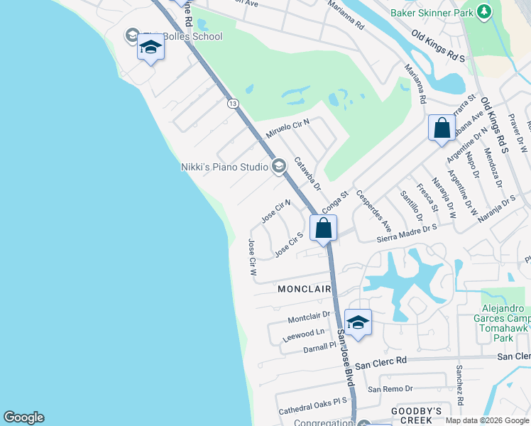 map of restaurants, bars, coffee shops, grocery stores, and more near 3663 Airlie Lane in Jacksonville