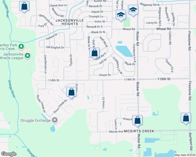 map of restaurants, bars, coffee shops, grocery stores, and more near 6341 Fedor Drive in Jacksonville
