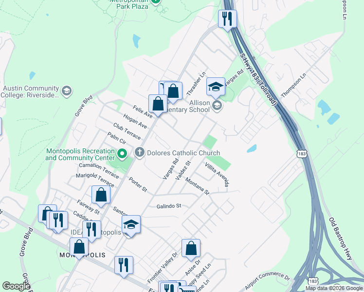 map of restaurants, bars, coffee shops, grocery stores, and more near 6413 Felix Avenue in Austin