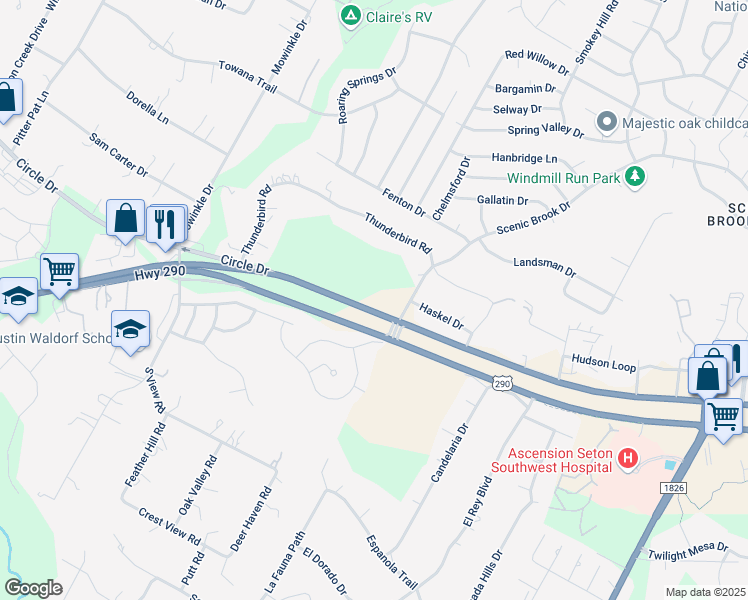 map of restaurants, bars, coffee shops, grocery stores, and more near 8350 U.S. 290 in Austin