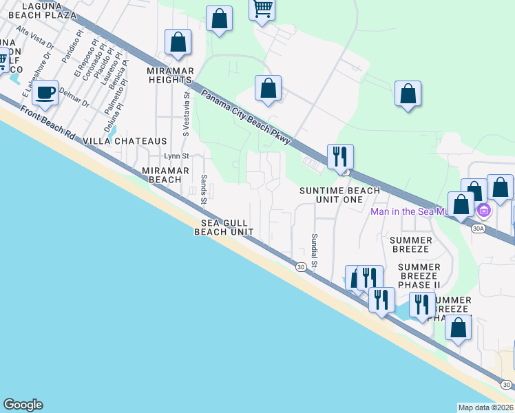 map of restaurants, bars, coffee shops, grocery stores, and more near 8 Hydra Circle in Panama City Beach
