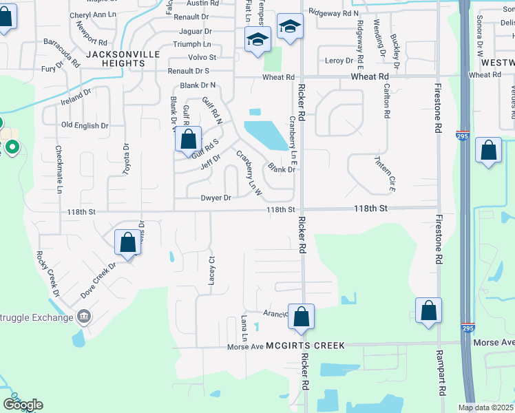 map of restaurants, bars, coffee shops, grocery stores, and more near 7839 118th Street in Jacksonville