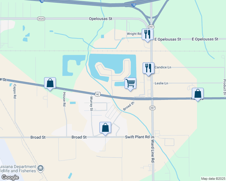 map of restaurants, bars, coffee shops, grocery stores, and more near 5609 U.S. 90 in Lake Charles
