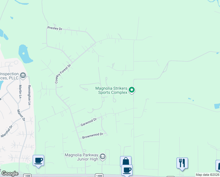 map of restaurants, bars, coffee shops, grocery stores, and more near 11711 Pickford Lane in Magnolia