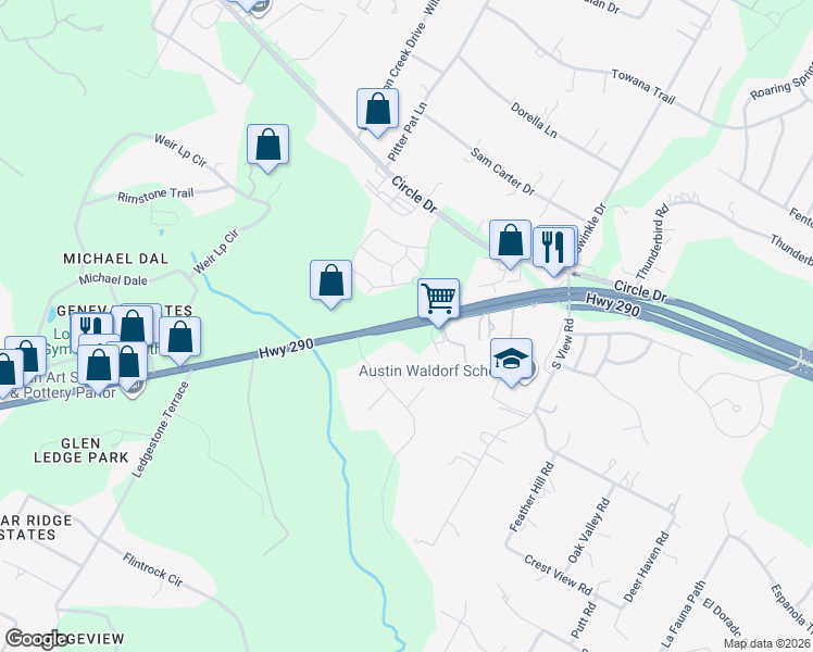 map of restaurants, bars, coffee shops, grocery stores, and more near 8840 U S Courthouse in Austin