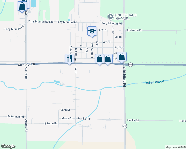 map of restaurants, bars, coffee shops, grocery stores, and more near 8927 Cameron Street in Duson